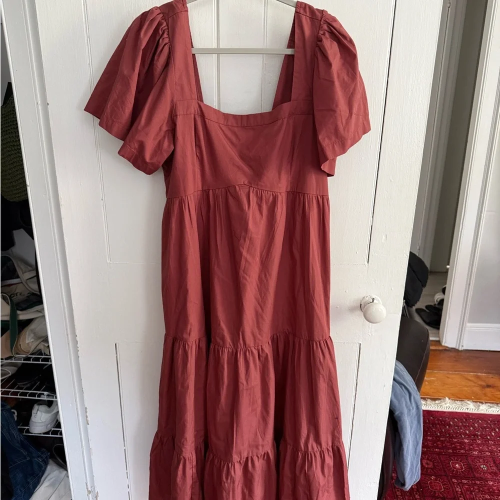ABERCROMBIE NWT Rust Red Puff-Sleeve Tiered Maxi Dress